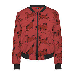 Бомбер женский Красные кони, цвет: 3D-черный
