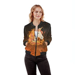 Бомбер женский Огненный единорог, цвет: 3D-черный — фото 2