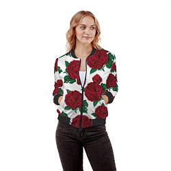 Бомбер женский Винтажные розы, цвет: 3D-черный — фото 2