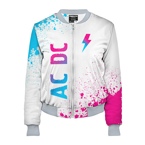 Женский бомбер AC DC neon gradient style: символ и надпись вертик / 3D-Меланж – фото 1