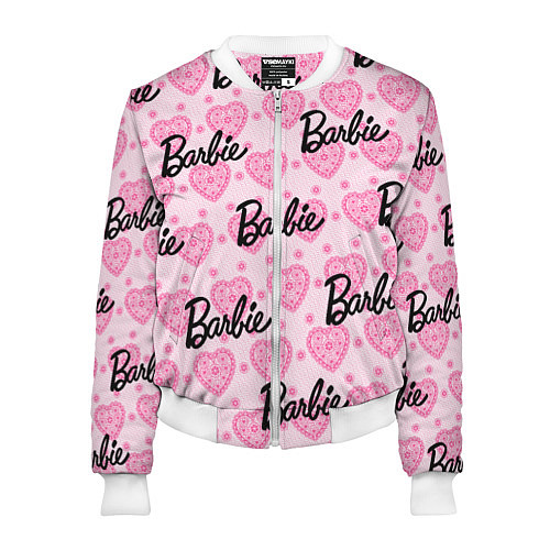 Женский бомбер Логотип Барби и розовое кружево / 3D-Белый – фото 1