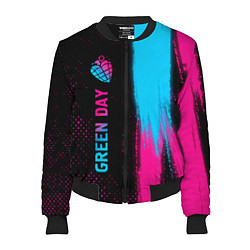 Бомбер женский Green Day - neon gradient: по-вертикали, цвет: 3D-черный