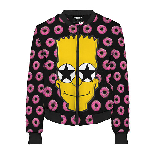 Женский бомбер Барт Симпсон на фоне пончиков / 3D-Черный – фото 1