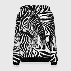Толстовка-худи женская Полосатая зебра, цвет: 3D-черный