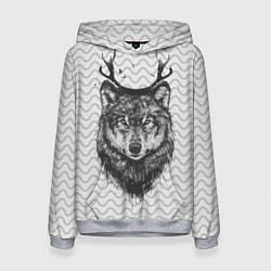 Толстовка-худи женская Рогатый волк, цвет: 3D-меланж