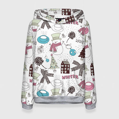 Женская толстовка Снеговики Новый год 2017 / 3D-Меланж – фото 1
