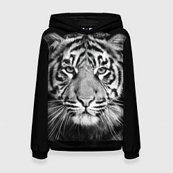 Толстовка-худи женская Мордочка тигра, цвет: 3D-черный