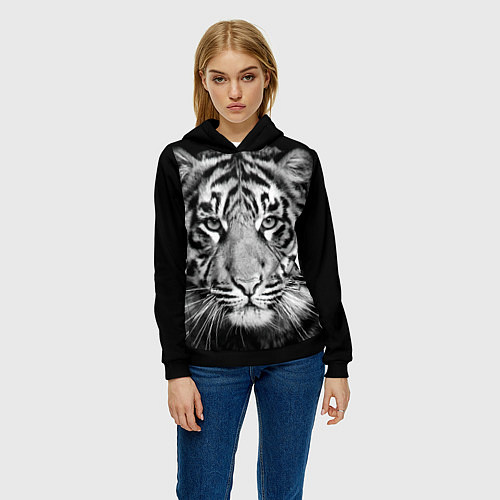 Женская толстовка Мордочка тигра / 3D-Черный – фото 3