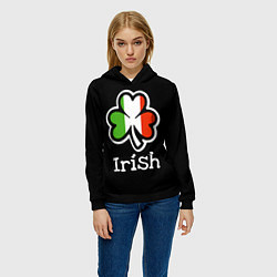 Толстовка-худи женская Irish - tricolor clover, цвет: 3D-черный — фото 2