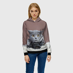 Толстовка-худи женская Котик фотограф, цвет: 3D-черный — фото 2