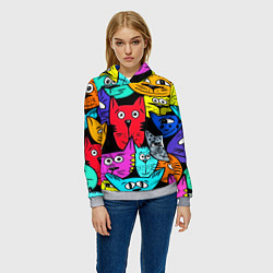 Толстовка-худи женская Кошачьи мордочки, цвет: 3D-меланж — фото 2