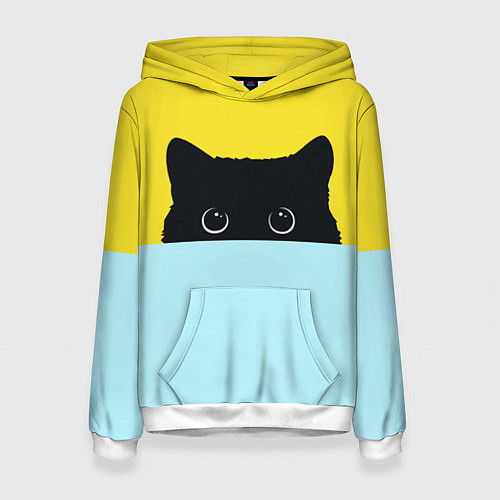 Женская толстовка Черный кот выглядывает / 3D-Белый – фото 1