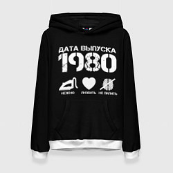 Толстовка-худи женская Дата выпуска 1980, цвет: 3D-белый