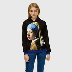 Толстовка-худи женская Девушка с жемчужной сережкой, цвет: 3D-синий — фото 2