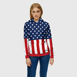 Толстовка-худи женская Флаг США, цвет: 3D-красный — фото 2