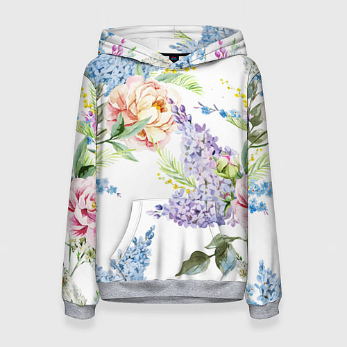 Женская толстовка Сирень и Пионы / 3D-Меланж – фото 1