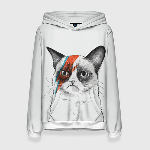 Женская толстовка David Bowie: Grumpy cat / 3D-Белый – фото 1