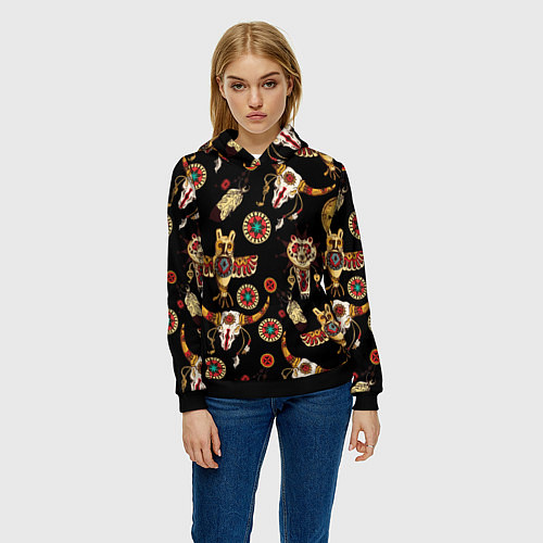 Женская толстовка Индейские культовые символы / 3D-Черный – фото 3
