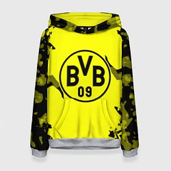 Толстовка-худи женская FC Borussia Dortmund: Yellow & Black, цвет: 3D-меланж