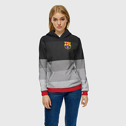 Толстовка-худи женская ФК Барселона: Серый стиль, цвет: 3D-красный — фото 2