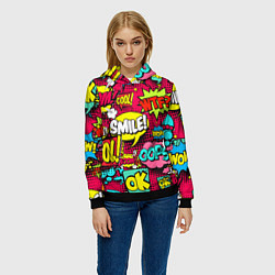 Толстовка-худи женская Слова из комиксов, цвет: 3D-черный — фото 2