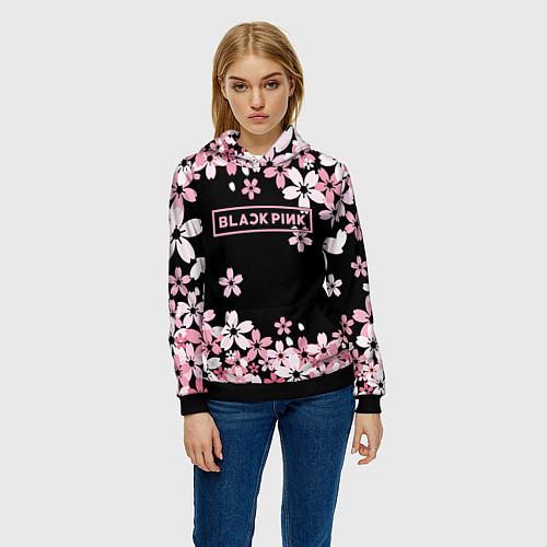 Женская толстовка Black Pink: Pink Sakura / 3D-Черный – фото 3