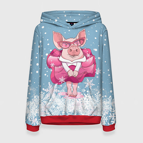 Женская толстовка Свинка в розовом / 3D-Красный – фото 1