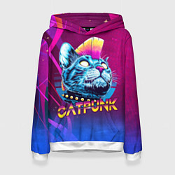 Толстовка-худи женская Котопанк, цвет: 3D-белый