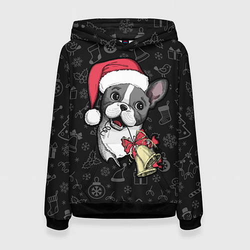 Женская толстовка Merry Christmas - french bulldog / 3D-Черный – фото 1