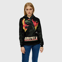 Толстовка-худи женская Flame Godzilla, цвет: 3D-черный — фото 2