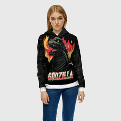 Толстовка-худи женская Flame Godzilla, цвет: 3D-белый — фото 2