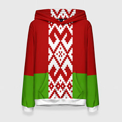 Толстовка-худи женская Беларусь флаг, цвет: 3D-белый