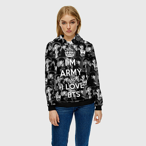 Женская толстовка I am army and I lover BTS / 3D-Черный – фото 3
