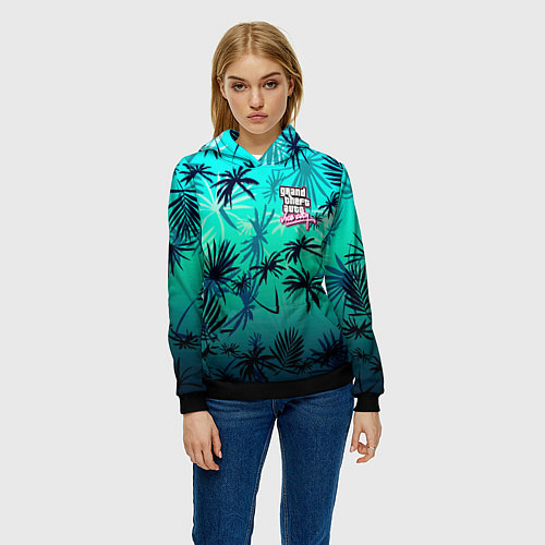 Женская толстовка GTA пальмы / 3D-Черный – фото 3