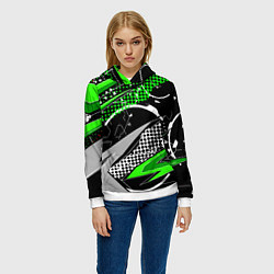 Толстовка-худи женская Black and green corners, цвет: 3D-белый — фото 2
