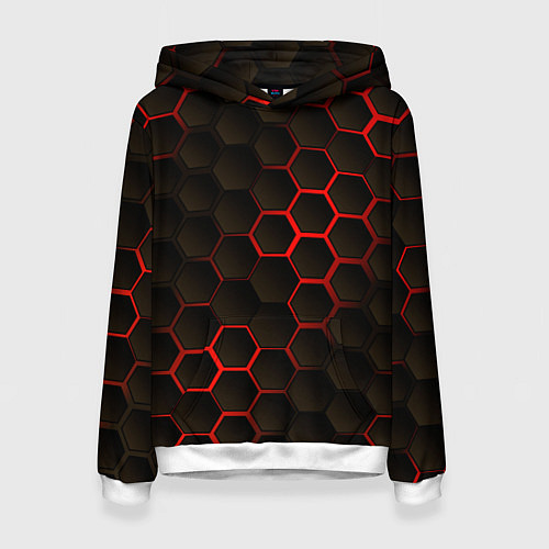 Женская толстовка Соты объемные с красным свечением / 3D-Белый – фото 1
