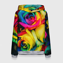 Толстовка-худи женская Разноцветные розы, цвет: 3D-меланж