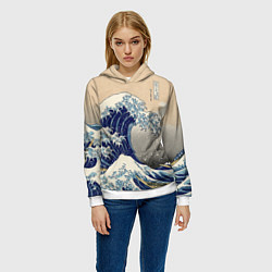 Толстовка-худи женская Kanagawa Wave Art, цвет: 3D-белый — фото 2