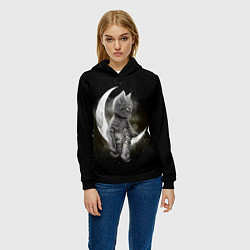 Толстовка-худи женская Кот на луне, цвет: 3D-черный — фото 2