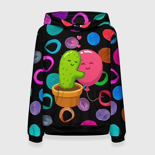 Женская толстовка Влюбленные кактус и шарик / 3D-Черный – фото 1