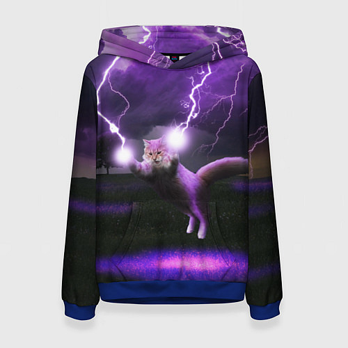 Женская толстовка Кот и Молнии / 3D-Синий – фото 1