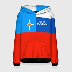 Толстовка-худи женская Флаг МЧС России, цвет: 3D-черный