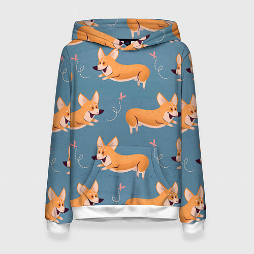 Женская толстовка Корги с бабочкой / 3D-Белый – фото 1