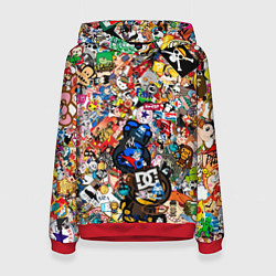 Толстовка-худи женская Стикеры, цвет: 3D-красный