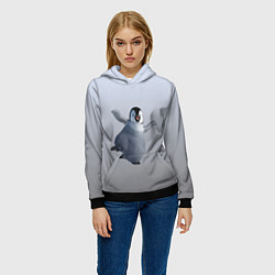 Толстовка-худи женская Мультяшный пингвин, цвет: 3D-черный — фото 2