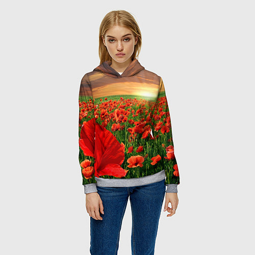 Женская толстовка Красный мак на закате / 3D-Меланж – фото 3