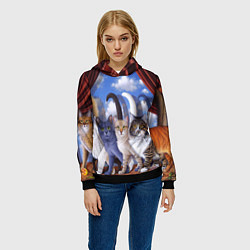 Толстовка-худи женская Коты, цвет: 3D-черный — фото 2