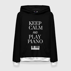 Толстовка-худи женская Keep calm and play piano, цвет: 3D-белый