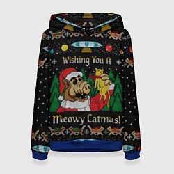 Толстовка-худи женская Wishing you a meowy catmas, цвет: 3D-синий