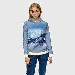 Толстовка-худи женская Серо-голубые горы, цвет: 3D-белый — фото 2